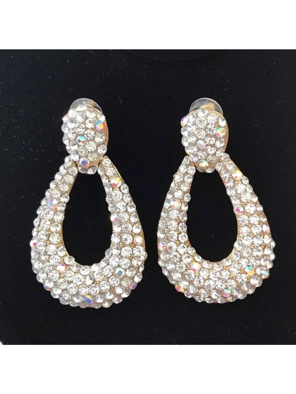 Vintage Shimmering Crystal Tear Drop Earrings For Evening Formal